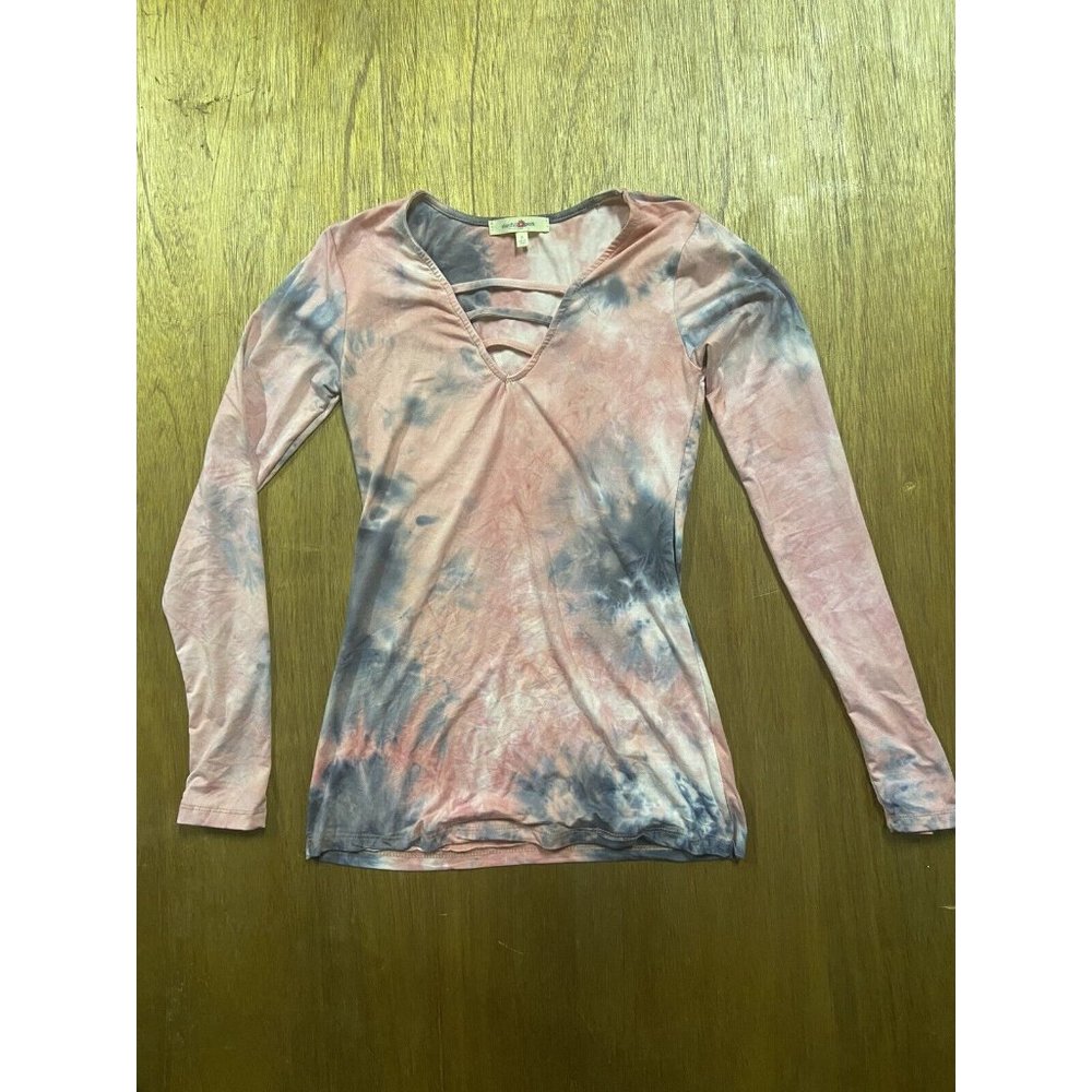 Wishful Park Pink Tie Dye Long Sleeve Rayon Blouse Small